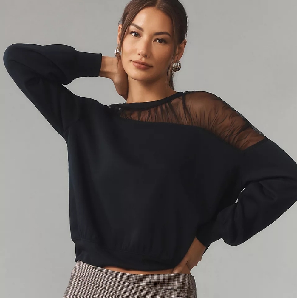 Maeve Sheer-Shoulder Pullover Knit Top